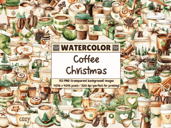 Download Coffee Christmas Watercolor Clipart - Clipart Collection