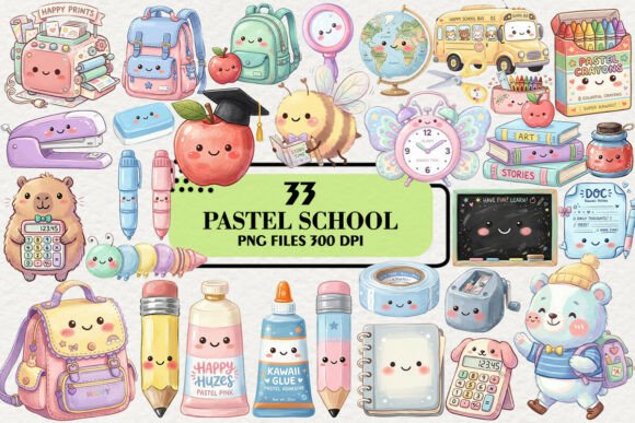 Download Kawaii Pastel School Brush Style Clipart - Clipart Collection