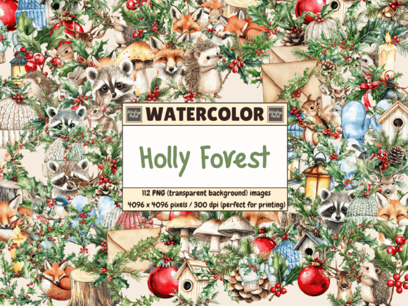 Download Holly Forest Watercolor Clipart - Clipart Collection