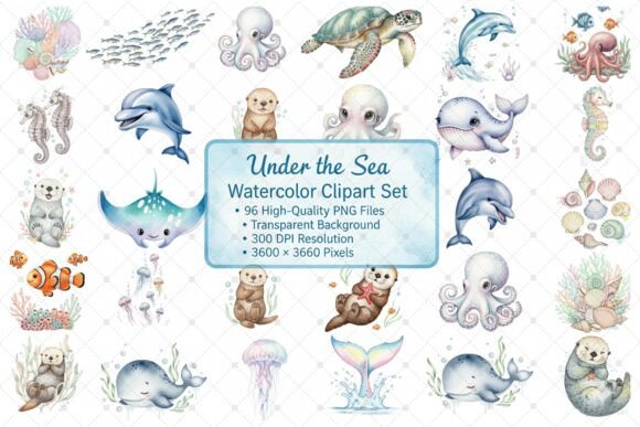Download Under the Sea Watercolor ClipArt Set - Clipart Collection