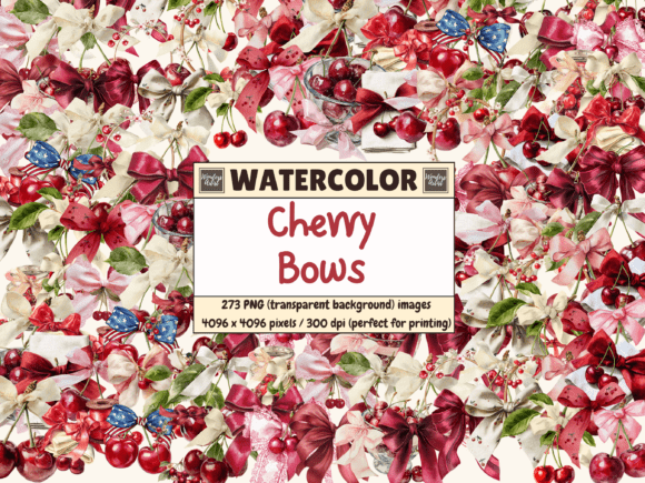Download Cherry Bows Watercolor Clipart - Clipart Collection