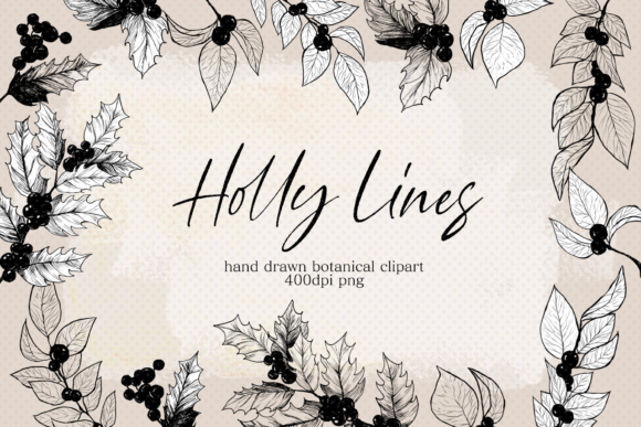 Download Vintage Holly Leaf Line Drawing Clipart - Clipart Collection