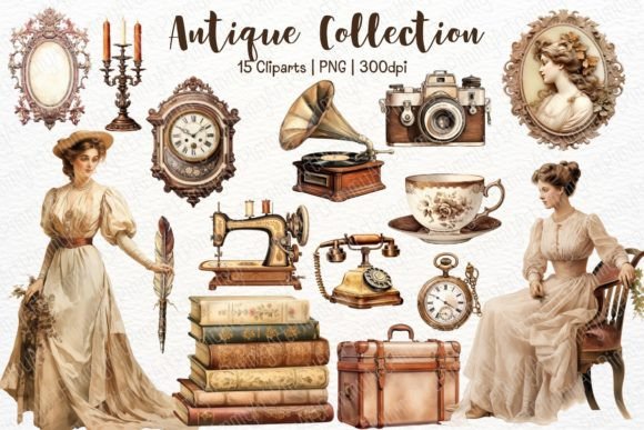 Download Vintage Antique Watercolor Clipart Set - Clipart Collection