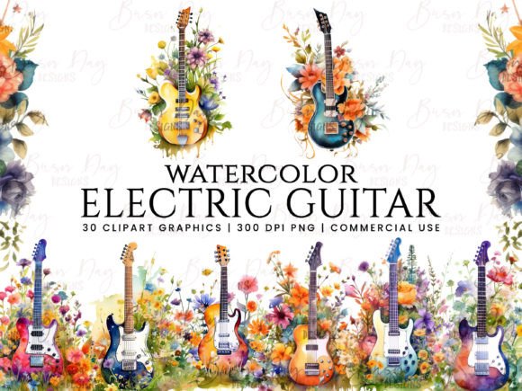 Download Watercolor Electric Guitar Clipart - Clipart Collection