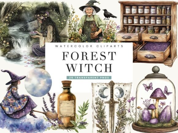 Download Watercolor Forest Witch Clipart - Clipart Collection