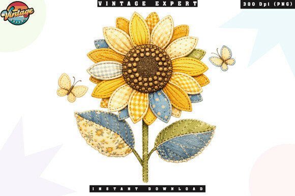 Download Sunflower Patchwork Floral Vintage PNG - Vintage png Collection