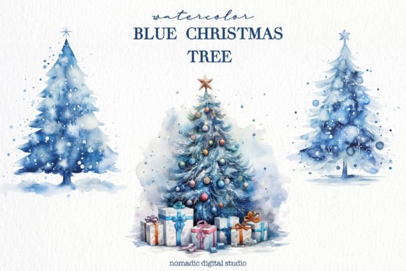 Download 9 Watercolor Blue Christmas Tree Clipart - Clipart Collection