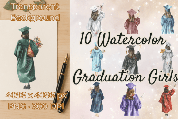 Download Graduation Watercolor Clipart Girl PNG - Clipart Collection