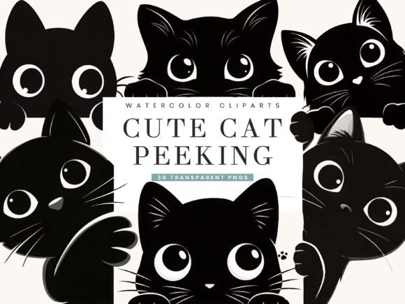 Download Black Cat Peeking Clipart Bundle - Clipart Collection