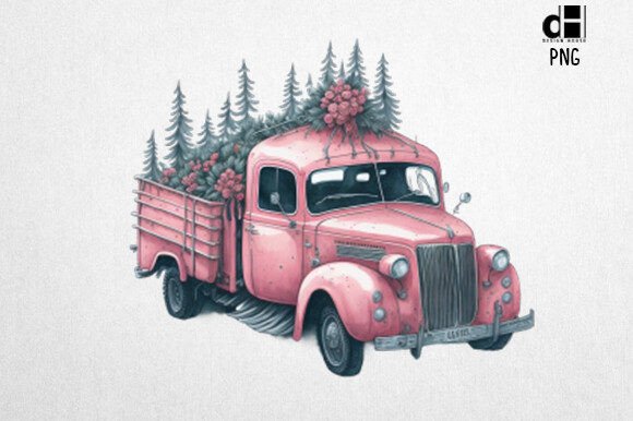 Download Pink Christmas Truck Vintage Clipart PNG - Clipart Collection