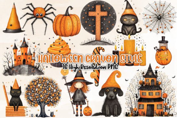 Download Halloween Crayon Style Clipart PNG - Clipart Collection