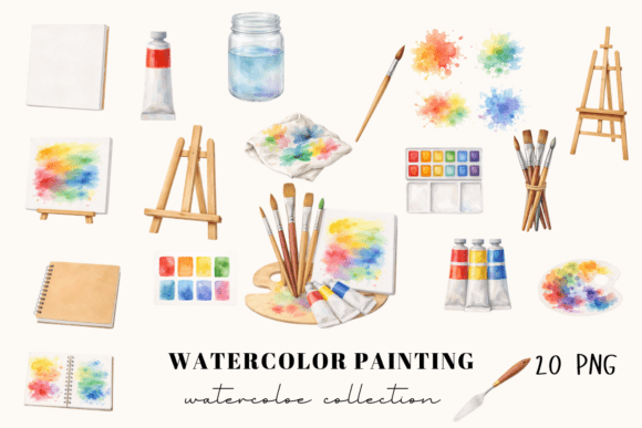 Download Watercolor Painting Tools Clipart Set - Clipart Collection