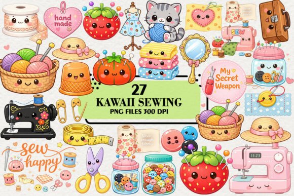 Download Kawaii Sewing Clipart Bundle - Clipart Collection