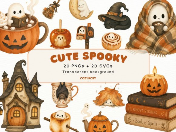 Download Cute Spooky Watercolor Clipart Halloween - Clipart Collection