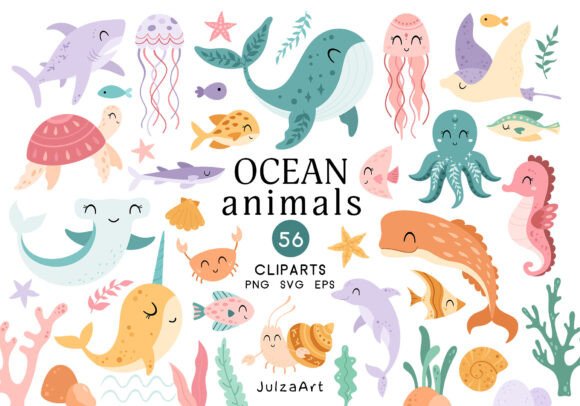 Download Cute Ocean Animal Clipart, Sea SVG PNG - Clipart Collection