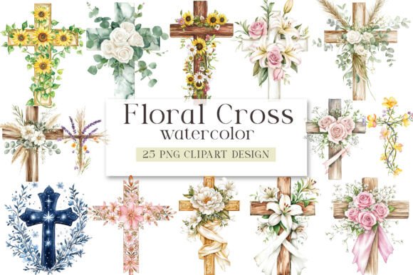 Download Watercolor Floral Cross Clipart - Clipart Collection