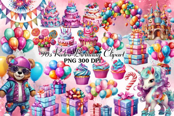 Download 90s Retro Birthday Clipart Bundle - Clipart Collection