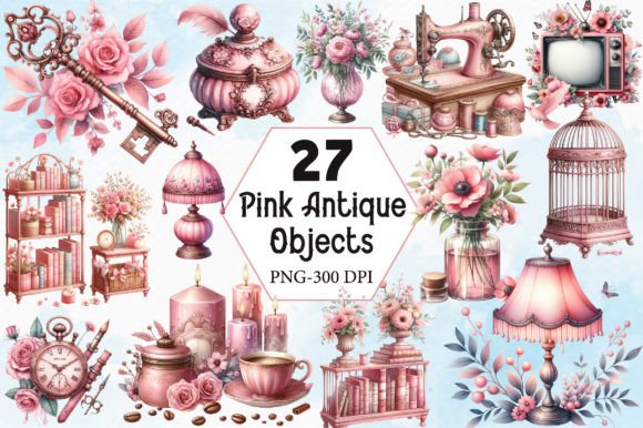 Download Watercolor Pink Antique Objects Clipart - Clipart Collection