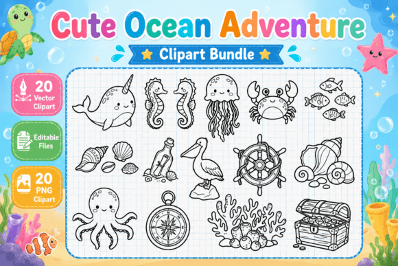 Download Cute Ocean Adventure Digital Clipart - Clipart Collection