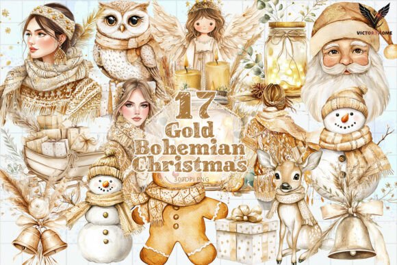 Download Gold Bohemian Christmas Clipart PNG - Clipart Collection