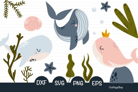 Download Cute Whale Clipart Seaweed Set - Clipart Collection