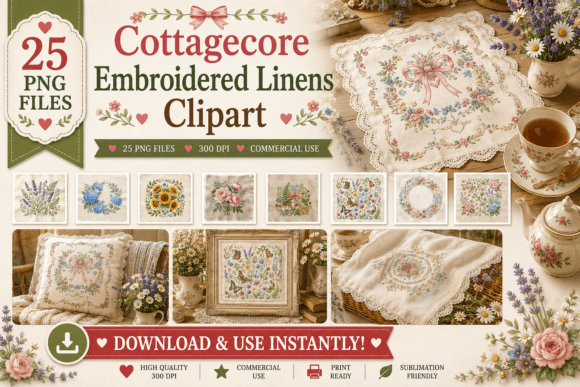 Download Cottagecore Embroidered Linens Clipart - Clipart Collection