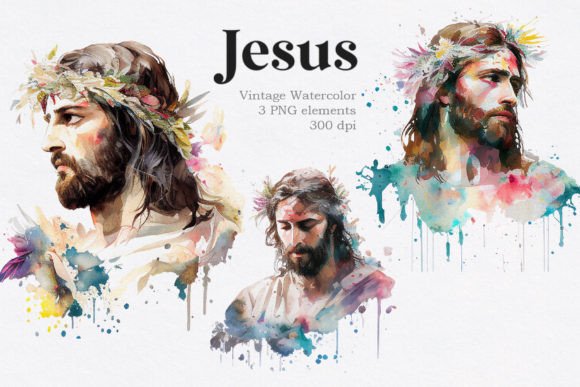 Download Jesus Christ Vintage Watercolor Clipart - Clipart Collection