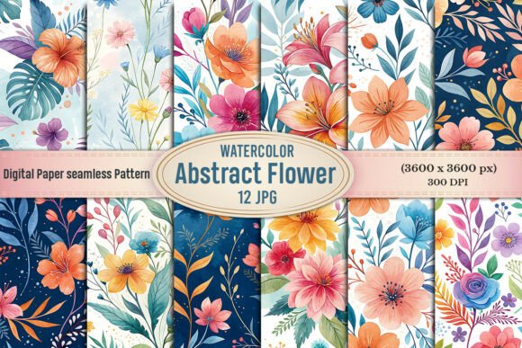 Download Bright Watercolor Floral Digital Paper - Bright watercolor Collection