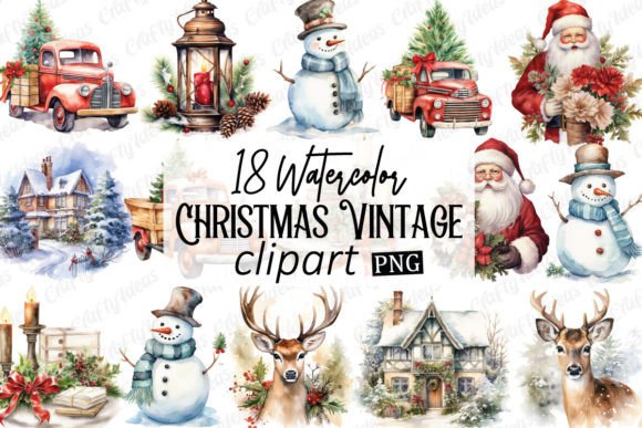 Download Watercolor Christmas Vintage Clipart - Clipart Collection