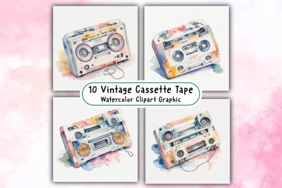 Download Vintage Cassette Tape Watercolor Clipart - Clipart Collection