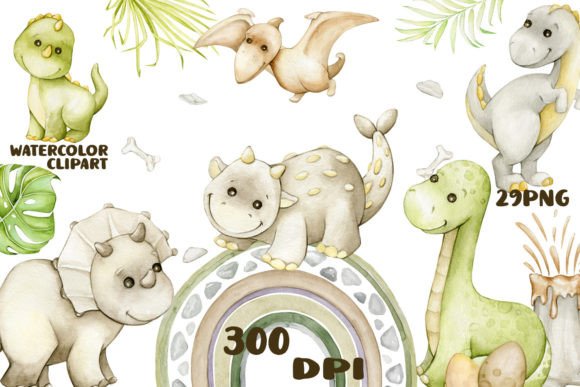 Download Watercolor Dinosaurs Boho Clipart, Dino - Clipart Collection