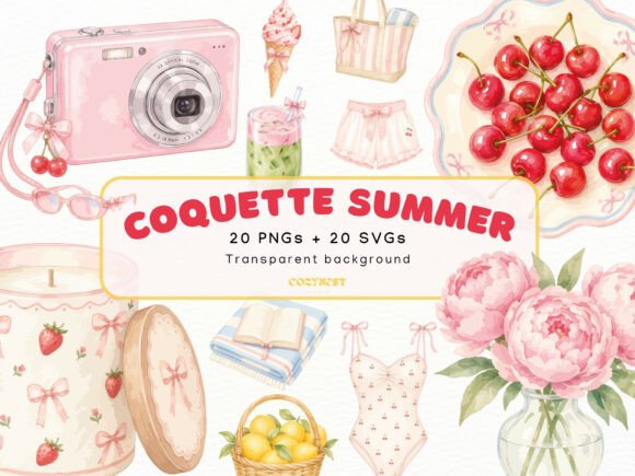 Download Coquette Summer Watercolor Cliparts PNG - Clipart Collection