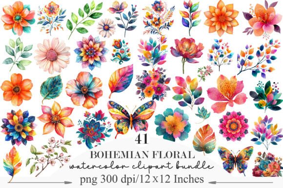 Download Bohemian Floral Clipart PNG - Clipart Collection