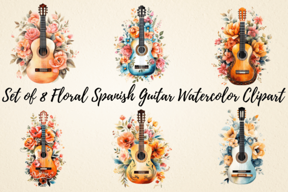 Download Floral Spanish Guitar Watercolor Clipart - Clipart Collection