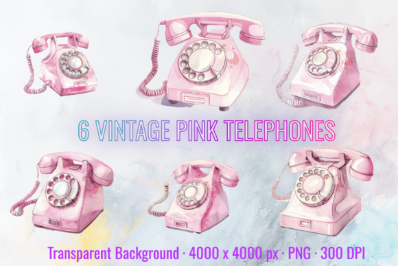 Download Vintage Pink Telephone Retro Clipart Set - Clipart Collection