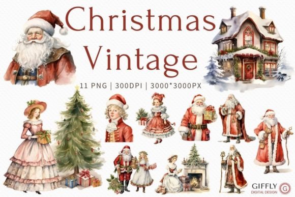 Download Christmas Vintage Watercolor Clipart - Clipart Collection
