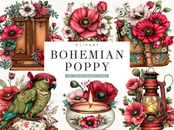 Download Bohemian Poppy Flower Clipart Bundle - Clipart Collection