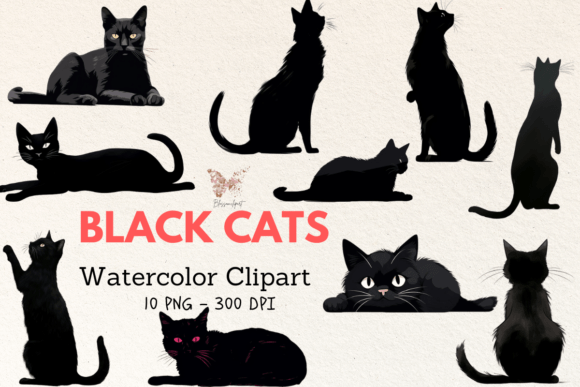 Download Black Cat Watercolor Cliparts - Clipart Collection