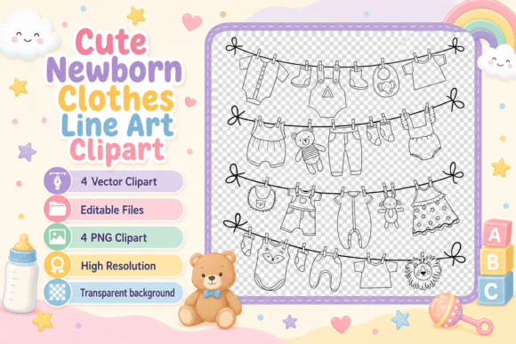Download Cute Newborn Clothes Line Art Clipart - Clipart Collection