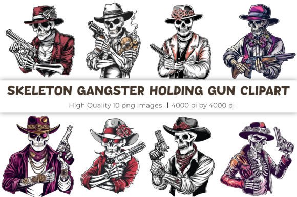 Download Skeleton Gangster with Gun Clipart - Clipart Collection