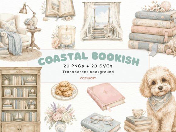 Download Coastal Bookish Watercolor Cliparts PNG - Clipart Collection