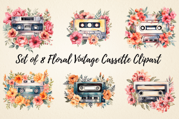 Download Floral Vintage Cassette Clipart Bundle - Clipart Collection