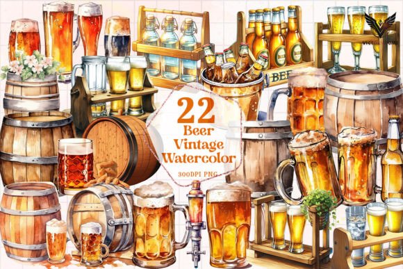 Download Beer Vintage Watercolor Clipart PNG - Clipart Collection