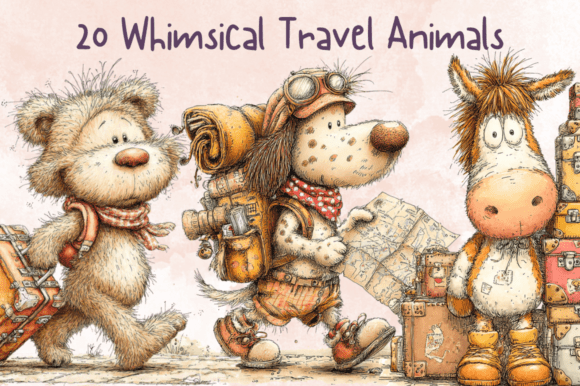 Download Whimsical Travel Animals Clipart Set - Clipart Collection