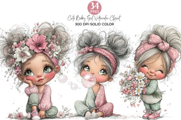 Download Watercolor Cute Baby Girl Clipart - Clipart Collection