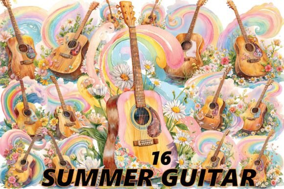 Download Watercolor Summer Guitar Clipart - Clipart Collection