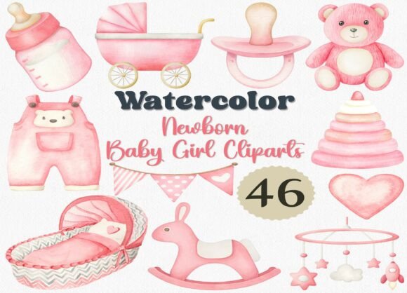 Download Watercolor Newborn Baby Girl Clipart Set - Clipart Collection