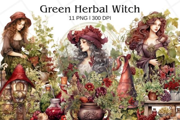Download Green Herbal Witch Watercolor Clipart - Clipart Collection