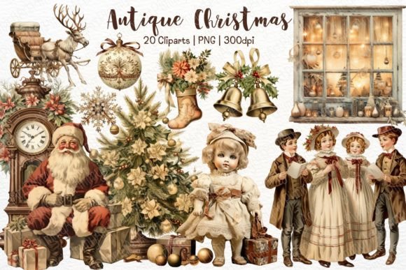 Download Antique Christmas Watercolor Clipart Set - Clipart Collection
