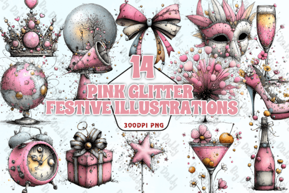 Download Pink Glitter Festive Illustrations PNG - Festive illustrations Collection